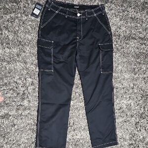 True Religion Black Cargo Pants with White Stitching